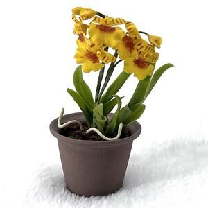 Miniature Potted Orchid Plant Yellow Flowers – Dollhouse Accent Decor